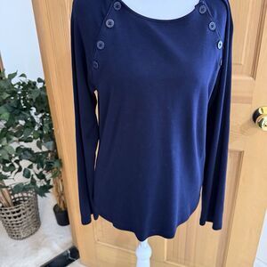Vntg 90s Womens Lauren Ralph Lauren Navy Blue Ribbed Sweater Pullover Nautical L